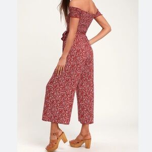 Lulu's Red Floral Off-Shoulder Jumpsuit
